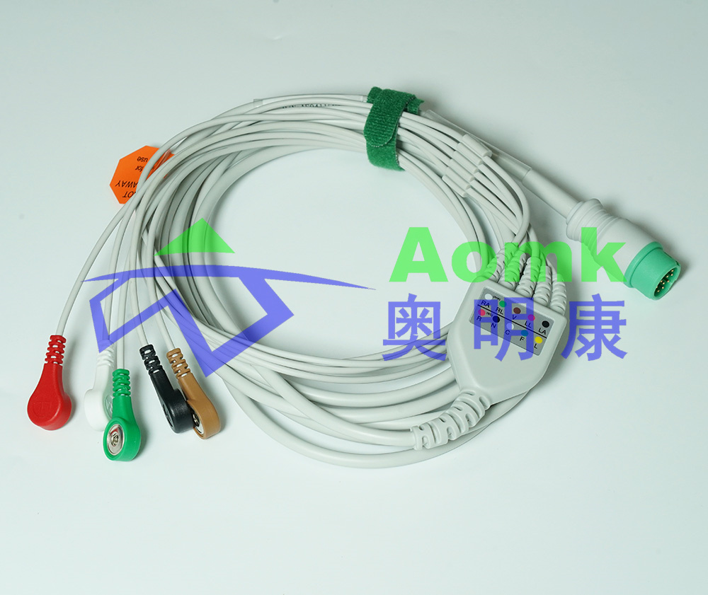 心电导联线3.5M（迈瑞T5--12PIN-一体五导联线-按扣美标）